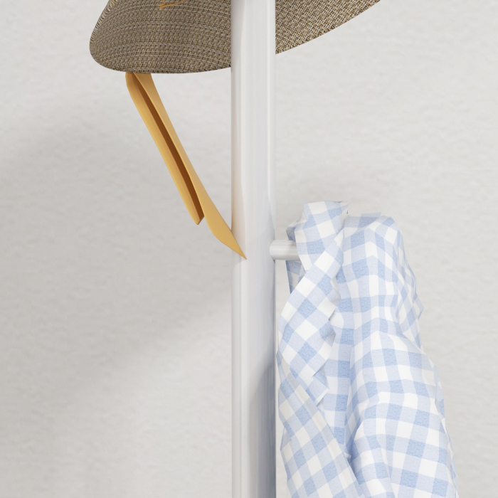  Cuier Vertical Autoportant cu 6 Carlige in Forma de Disc si Baza din Ardezie, Ø32x171 cm, Alb [8]