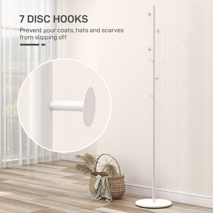  Cuier Vertical Autoportant cu 6 Carlige in Forma de Disc si Baza din Ardezie, Ø32x171 cm, Alb [4]