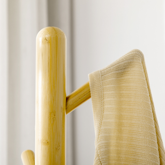  Cuier Vertical cu 8 Carlige cu Baza Rotunda din Bambus, Lemn si Metal, Ø37,8x175,6 cm, Lemn Natural [8]