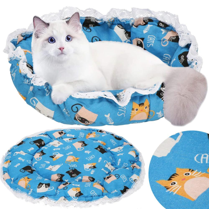 Culcus transformabil pisici tip saltea cu pereti snur ajustare, 73 cm, 2 in 1, albastru [8]