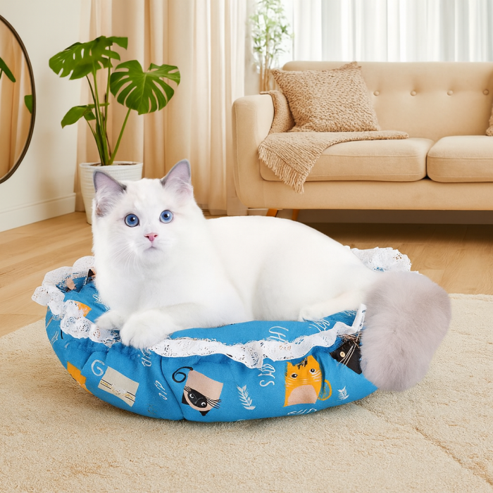 Culcus transformabil pisici tip saltea cu pereti snur ajustare, 73 cm, 2 in 1, albastru [12]