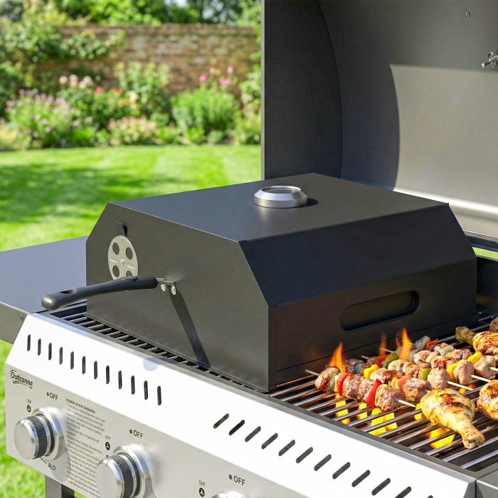  Cuptor pentru Pizza cu Lemne Portabil cu Piatra Cordierita si Termometru, Metal, 53x40x18.5 cm, Negru [9]