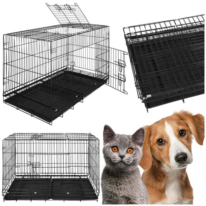 Cusca animale 2 usi pliabila metal tava detasabila xl, 100x70x60 cm, transport usor, negru [3]