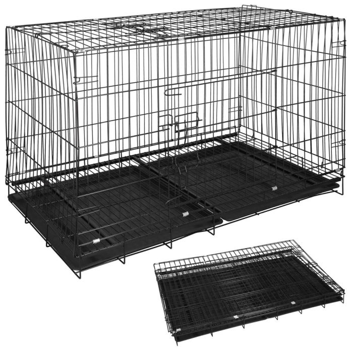 Cusca animale 2 usi pliabila metal tava detasabila xl, 100x70x60 cm, transport usor, negru [4]