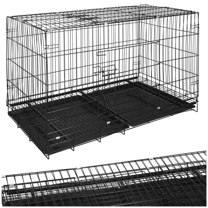 Cusca animale 2 usi pliabila metal tava detasabila xl, 100x70x60 cm, transport usor, negru [2]