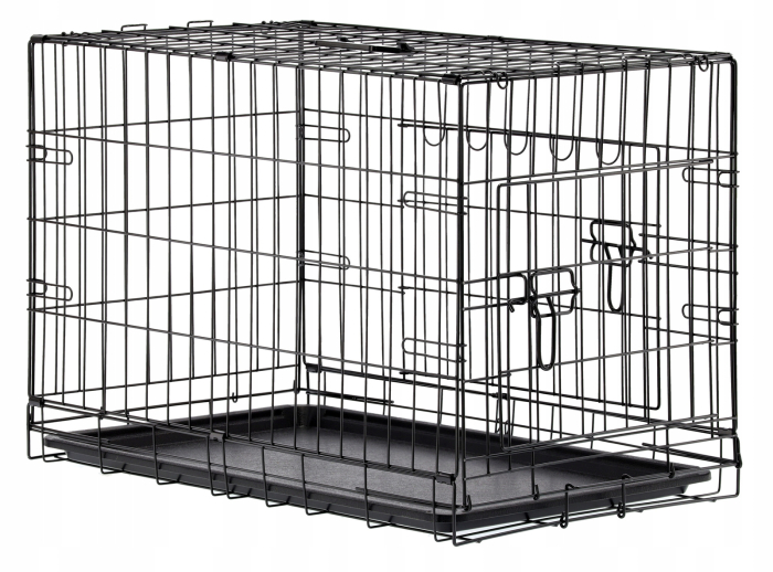 Cusca metalica pentru caine L, pliabila, cu tava detasabila si maner, 76x45x51 cm, negru [9]