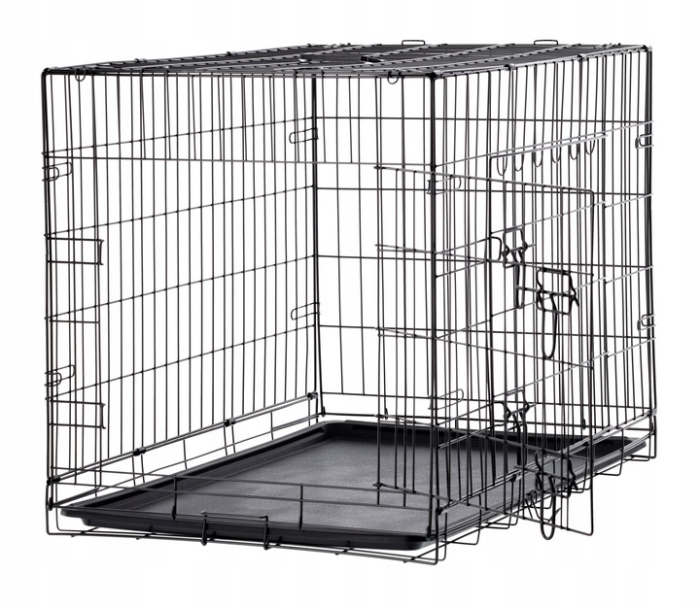 Cusca metalica pliabila animale maner tava detasabila, 107x69x76 cm, transport usor, negru [2]