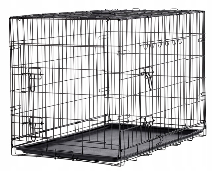 Cusca metalica pliabila animale maner tava detasabila, 107x69x76 cm, transport usor, negru [10]