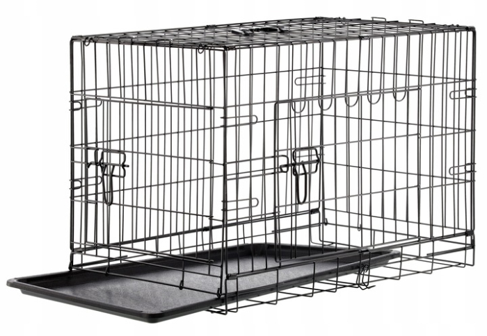 Cusca metalica pliabila animale maner tava detasabila, 107x69x76 cm, transport usor, negru [9]