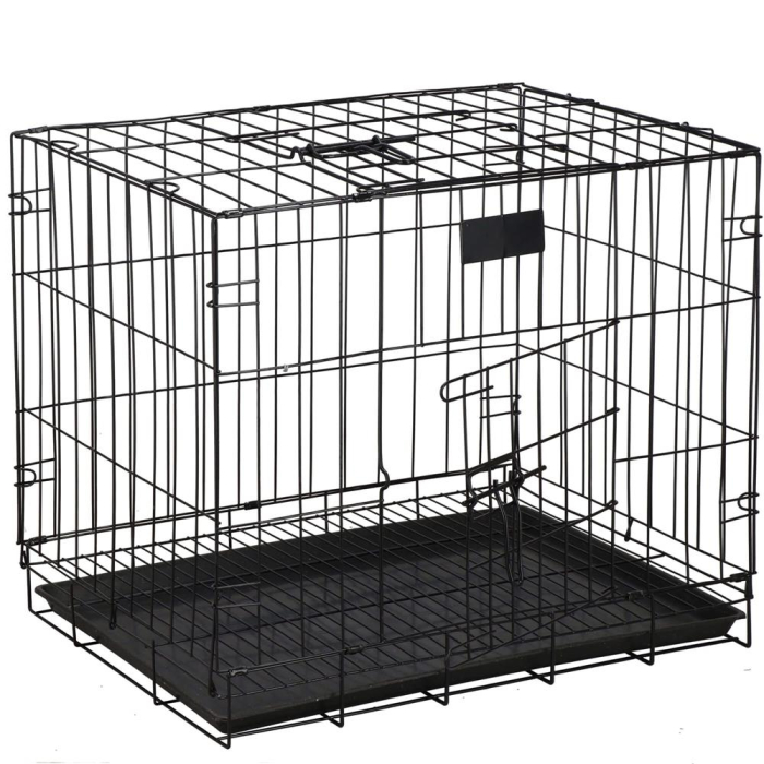 Cusca pentru animale, 2 usi, Pliabila din metal, L, Negru, 59x50x42 cm [12]