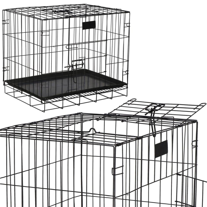 Cusca pentru animale, 2 usi, Pliabila din metal, L, Negru, 59x50x42 cm [2]