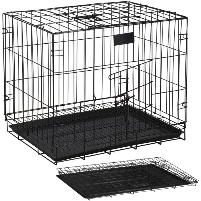 Cusca pentru animale, 2 usi, Pliabila din metal, L, Negru, 59x50x42 cm [13]