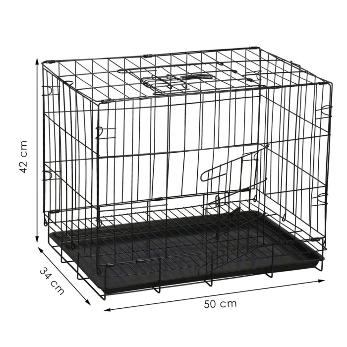 Cusca pentru animale, 2 usi, Pliabila din metal, M, Negru, 50x42x34 cm [12]