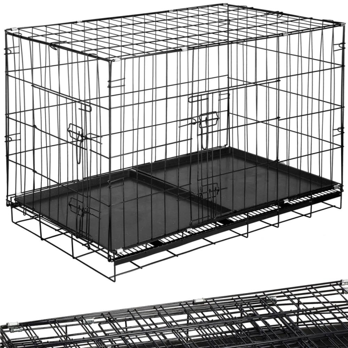 Cusca animale 2 usi pliabila metal tava detasabila xl, 100x70x60 cm, transport usor, negru [9]