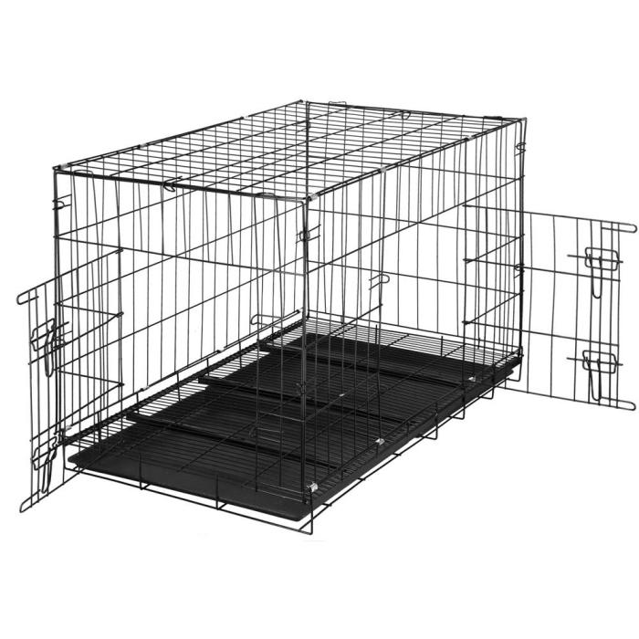 Cusca animale 2 usi pliabila metal tava detasabila xl, 100x70x60 cm, transport usor, negru [11]