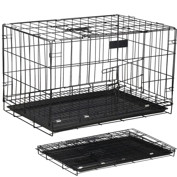 Cusca animale 2 usi pliabila metal tava detasabila xl, 93x67x56 cm, transport usor, negru [9]
