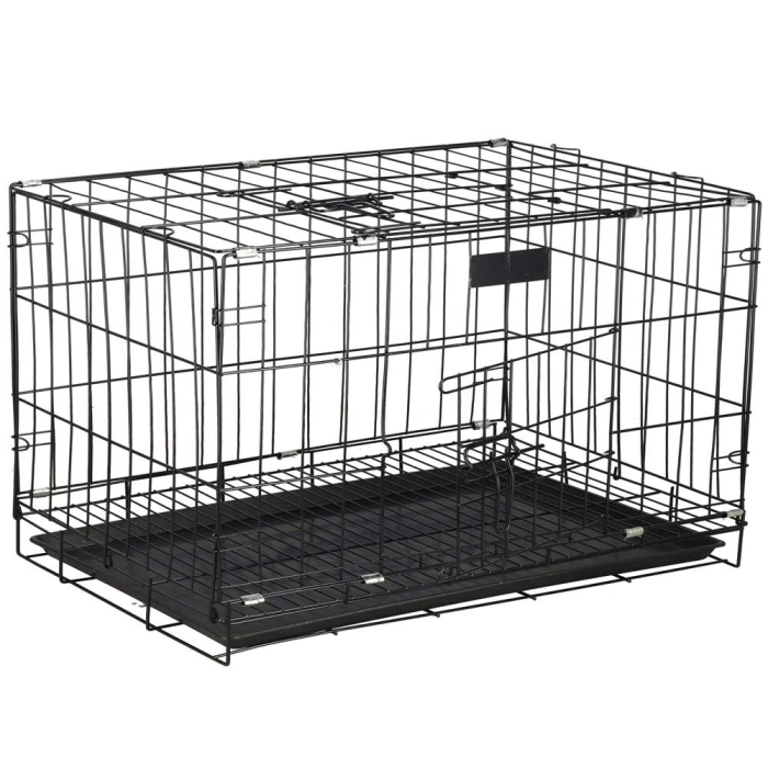 Cusca pentru animale, 2 usi, Pliabila din metal, XL, Negru, 93x67x56 cm [7]