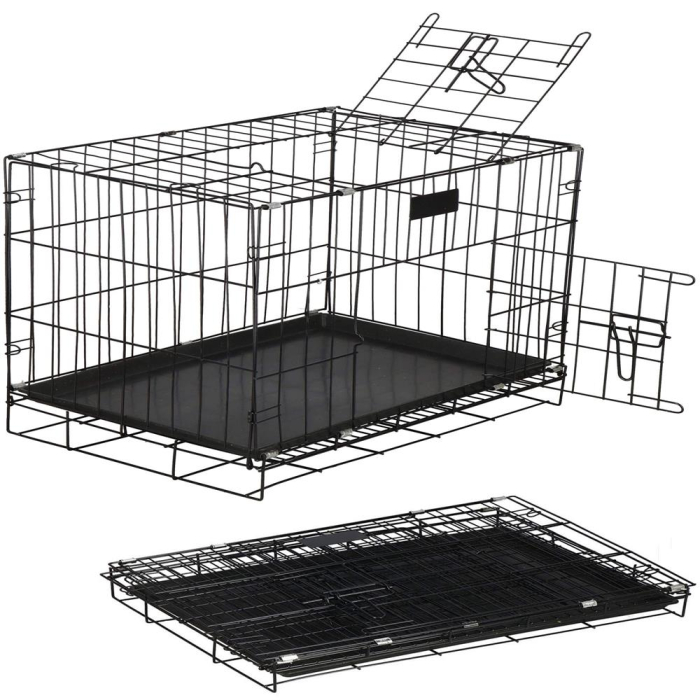 Cusca animale 2 usi pliabila metal tava detasabila xl, 93x67x56 cm, transport usor, negru [11]
