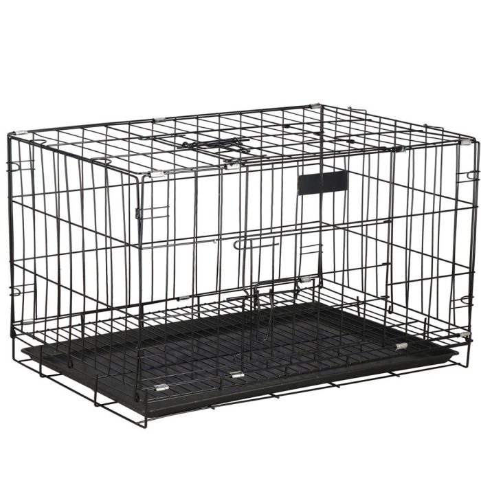 Cusca pentru animale, 2 usi, Pliabila din metal, XL, Negru, 93x67x56 cm [2]