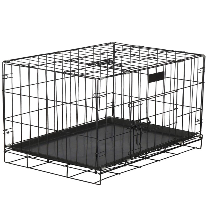 Cusca pentru animale, 2 usi, Pliabila din metal, XL, Negru, 93x67x56 cm [6]