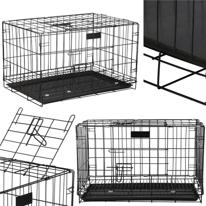 Cusca animale 2 usi pliabila metal tava detasabila xl, 93x67x56 cm, transport usor, negru [3]