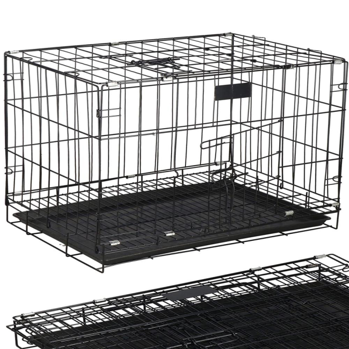 Cusca animale 2 usi pliabila metal tava detasabila xl, 93x67x56 cm, transport usor, negru [10]