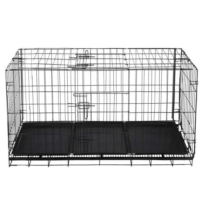 Cusca pliabila animale XXL 2 usi metal, tava detasabila, incuietori duble L, 130x70x61 cm, negru [5]