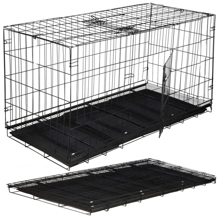 Cusca pliabila animale XXL 2 usi metal, tava detasabila, incuietori duble L, 130x70x61 cm, negru [2]