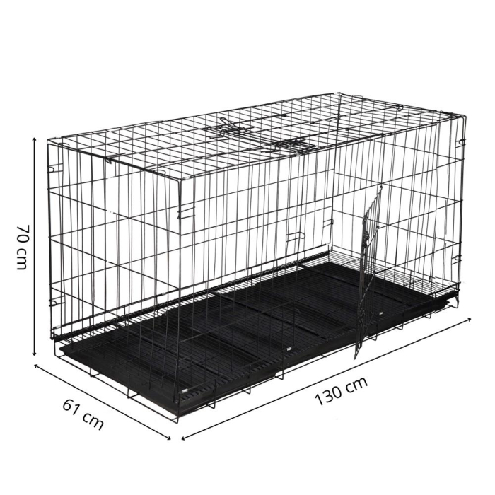 Cusca pliabila animale XXL 2 usi metal, tava detasabila, incuietori duble L, 130x70x61 cm, negru [14]