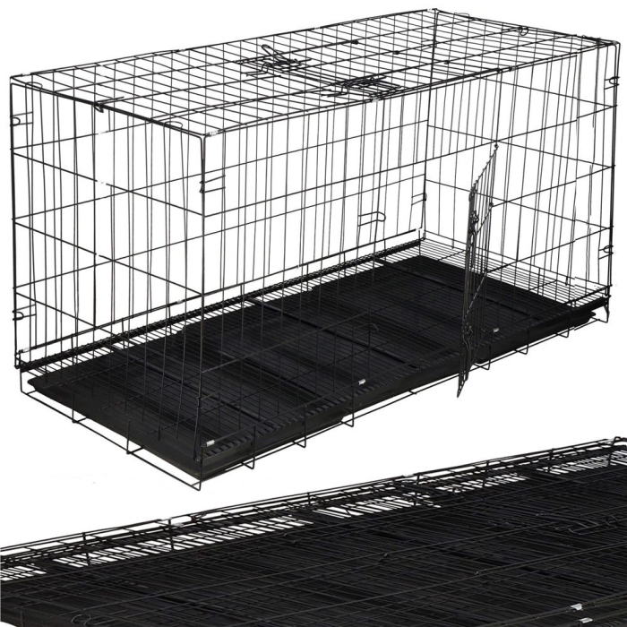 Cusca pliabila animale XXL 2 usi metal, tava detasabila, incuietori duble L, 130x70x61 cm, negru [3]