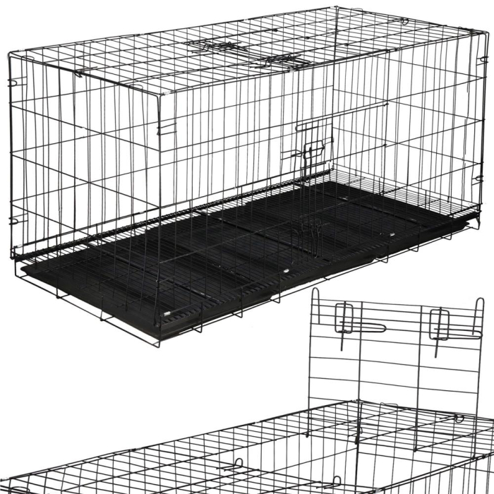 Cusca pliabila animale XXL 2 usi metal, tava detasabila, incuietori duble L, 130x70x61 cm, negru [8]