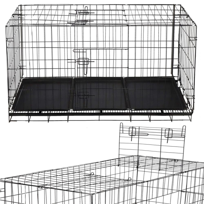 Cusca pliabila animale XXL 2 usi metal, tava detasabila, incuietori duble L, 130x70x61 cm, negru [7]