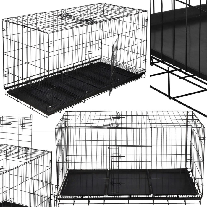 Cusca pliabila animale XXL 2 usi metal, tava detasabila, incuietori duble L, 130x70x61 cm, negru [6]
