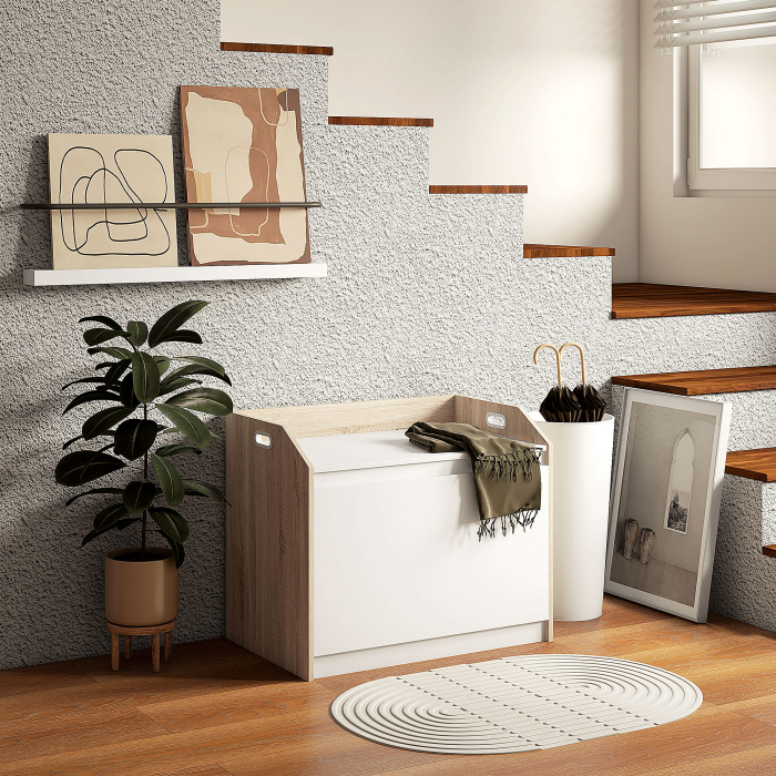  Cutie de Depozitare Moderna cu Lift Top si Spatiu Ascuns pentru Intrare, Living, Camera de Joaca, 62.4x40x51.5 cm, Alb [2]