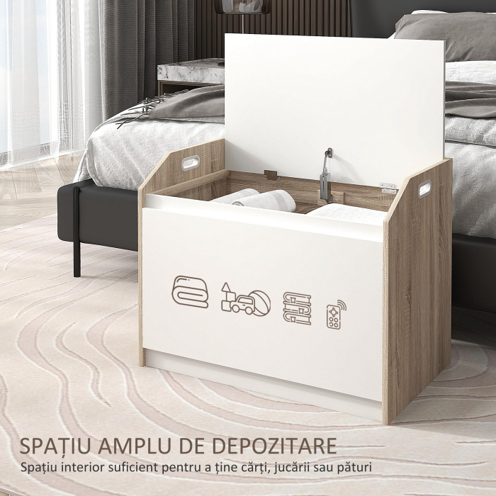  Cutie de Depozitare Moderna cu Lift Top si Spatiu Ascuns pentru Intrare, Living, Camera de Joaca, 62.4x40x51.5 cm, Alb [4]