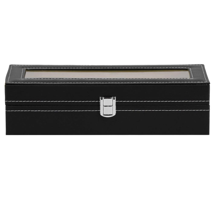 Cutie depozitare si organizare ceasuri, MDF, piele ecologica, 30x11x8cm, negru [3]