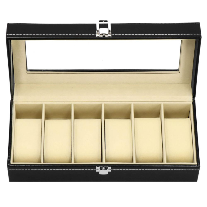 Cutie depozitare si organizare ceasuri, MDF, piele ecologica, 30x11x8cm, negru [9]