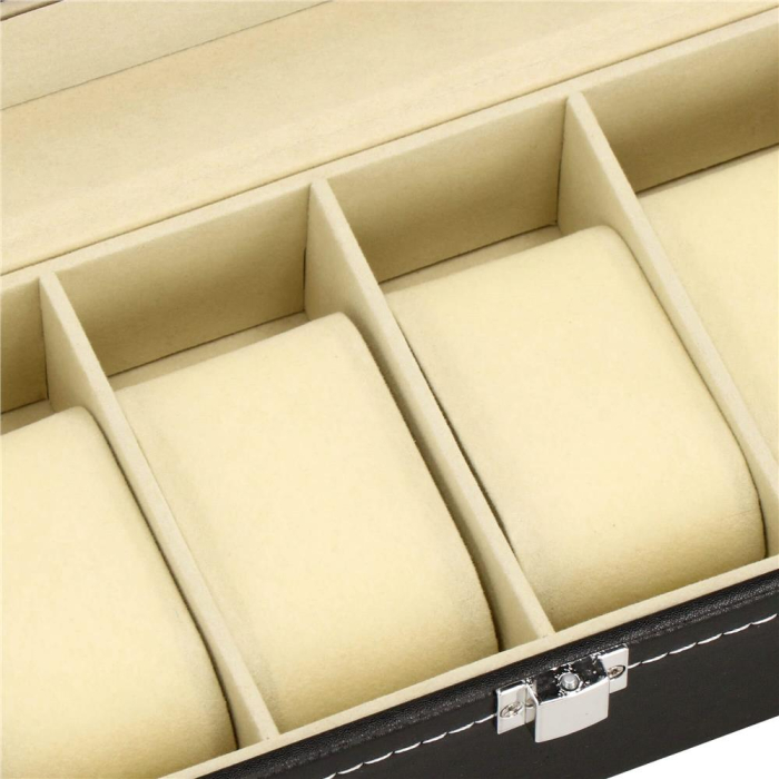 Cutie depozitare si organizare ceasuri, MDF, piele ecologica, 30x11x8cm, negru [12]