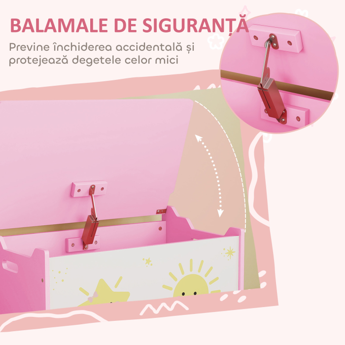  Cutie pentru Jucarii cu Capac, Balama de Siguranta si Manere Groove, Organizator pentru Depozitarea Jucariilor pentru Copii, Camera de Zi, Sala de Joaca, Roz [5]