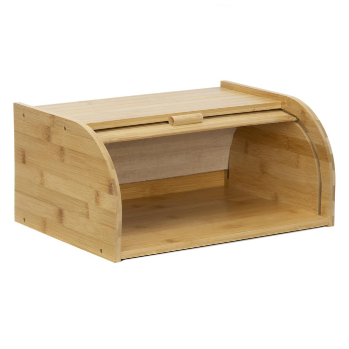 Cutie pentru paine din bambus cu capac glisant, raft superior, 38x28x18 cm, bambus natur maro [6]
