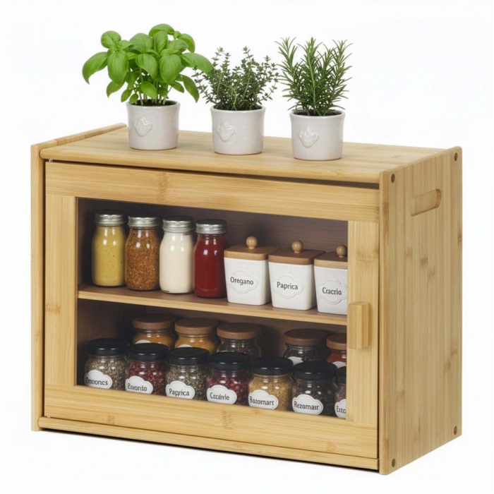 Cutie pentru paine din bambus cu fereastra transparenta, inchidere magnetica, 39x20x31 cm, bambus natural [15]