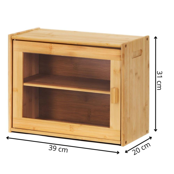 Cutie pentru paine din bambus cu fereastra transparenta, inchidere magnetica, 39x20x31 cm, bambus natural [21]