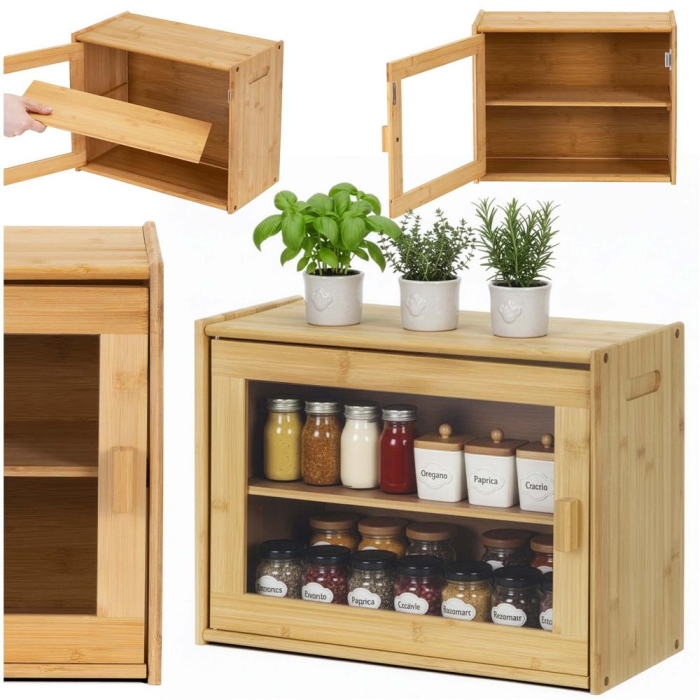 Cutie pentru paine din bambus cu fereastra transparenta, inchidere magnetica, 39x20x31 cm, bambus natural [6]