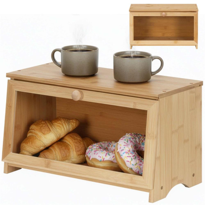 Cutie pentru paine din bambus cu fereastra transparenta, inchidere magnetica, 40x20x23 cm, bambus natural [3]