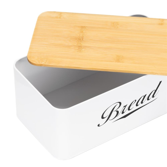 Cutie pentru paine din metal cu capac din bambus, finisaj lucios, 33x18x14 cm, alb [12]