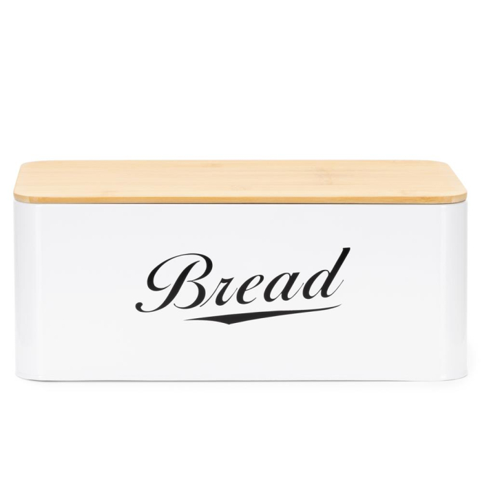 Cutie pentru paine din metal cu capac din bambus, finisaj lucios, 33x18x14 cm, alb [14]