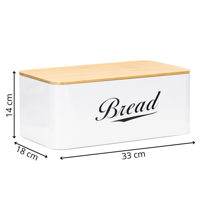 Cutie pentru paine din metal cu capac din bambus, finisaj lucios, 33x18x14 cm, alb [16]