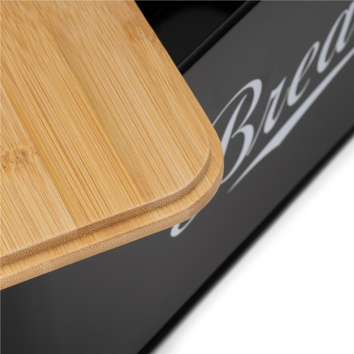 Cutie pentru paine din metal cu capac din bambus, finisaj lucios, 33x18x14 cm, negru [7]