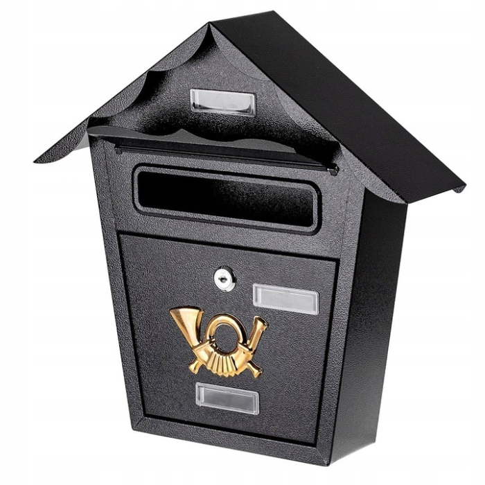 Cutie postala eleganta din metal negru, design clasic cu emblema aurie, rezistenta la intemperii, 38x38x10cm [6]