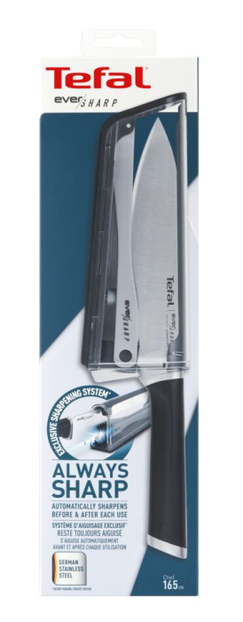 Cutitul bucatarului cu suport de ascutire Tefal Ever Sharp K2569004, 16.5 cm, suport cu tehnologie Dual Pivot, sistem de blocare, otel german [27]